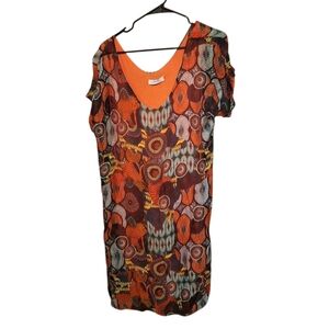 Gigi Moda 100% Silk Colorful Abstract Pullover Dress Lined XL SEE AD  Italy